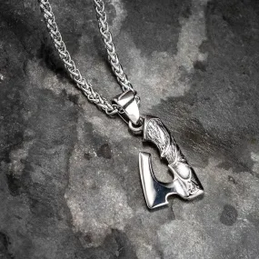 Stainless Steel Viking Axe Pendant With Valknut Design