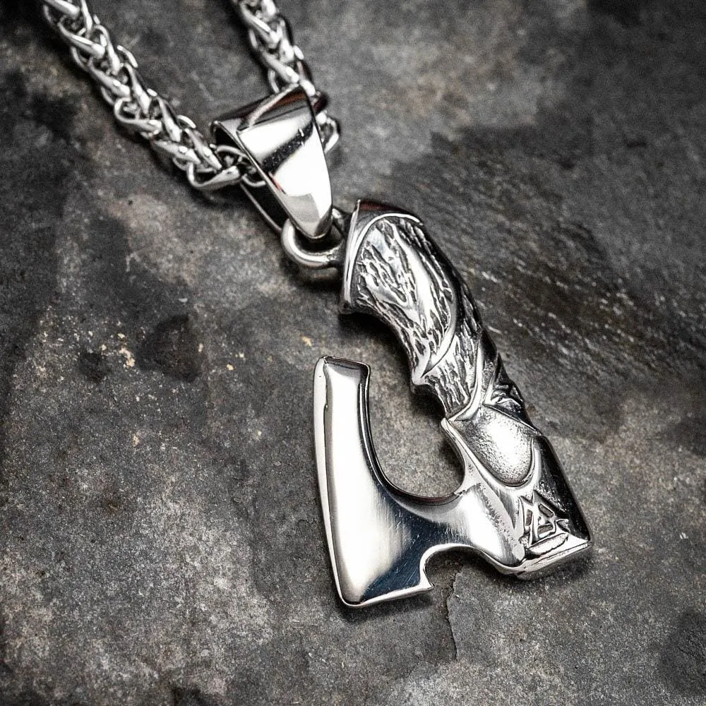 Stainless Steel Viking Axe Pendant With Valknut Design