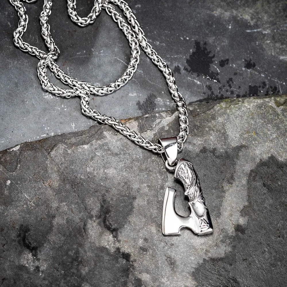 Stainless Steel Viking Axe Pendant With Valknut Design