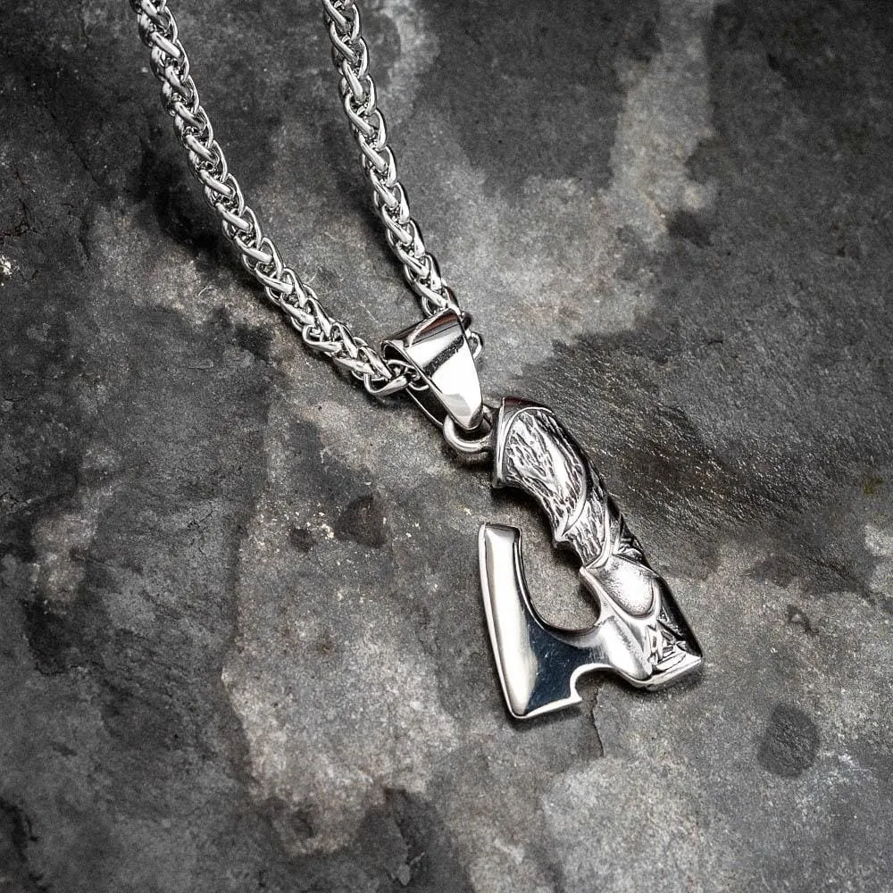 Stainless Steel Viking Axe Pendant With Valknut Design