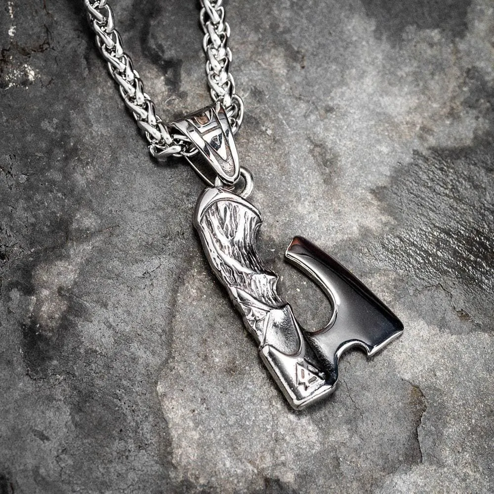 Stainless Steel Viking Axe Pendant With Valknut Design