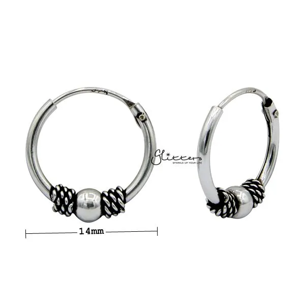 Sterling Silver Bali Hoop Sleeper Earrings - 14mm - SSE0309