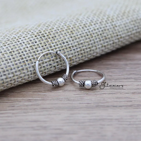 Sterling Silver Bali Hoop Sleeper Earrings - 14mm - SSE0309