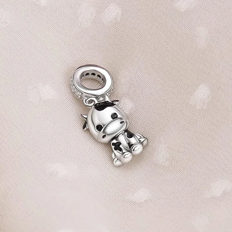 Sterling Silver Cow Charm Cow Bead Cow Jewelry for Girls Women