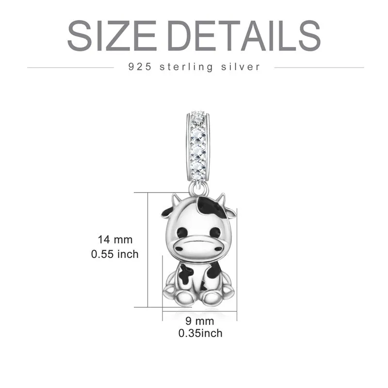 Sterling Silver Cow Charm Cow Bead Cow Jewelry for Girls Women