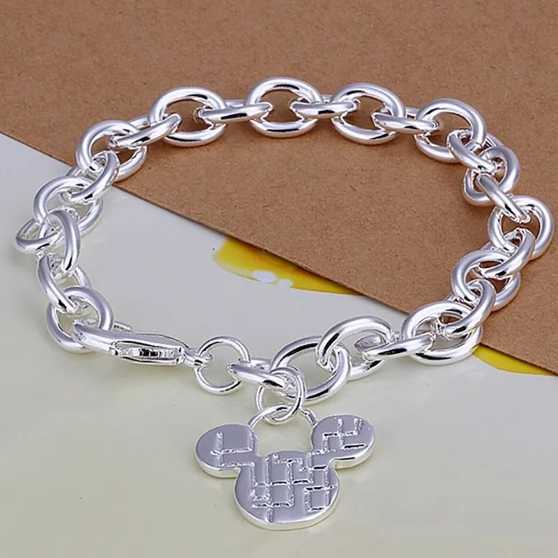 Sterling Silver Cute Mickey Chain Bracelet Jewelry Set For Women