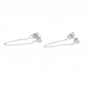 Sterling Silver Heart with Chain Stud Earrings - Silver