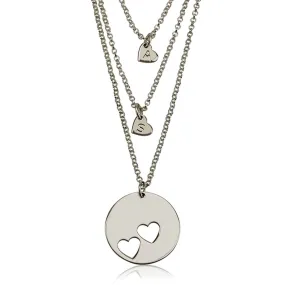 Sterling Silver Layered Cut Out Personalised Initial Hearts Necklace