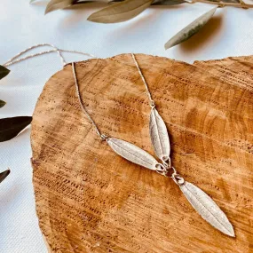 Sterling Silver Necklace in Y Shape 3-Olive Leaf