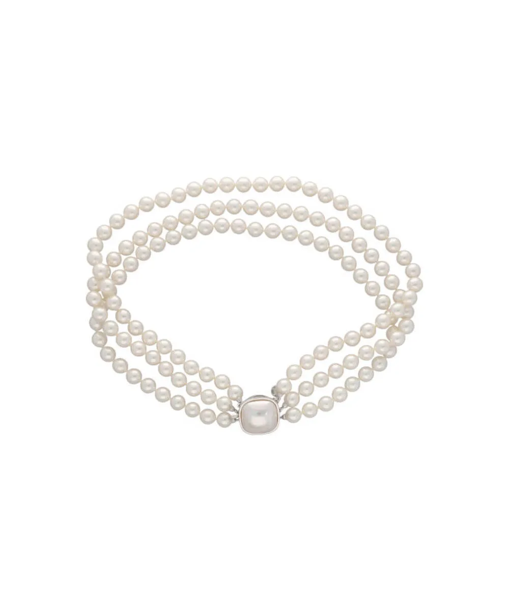 Sterling Silver Rhodium Plated Choker Necklace for Women with Organic Pearl, 8mm Round White Pearl, 15.3 Length, Luna Collection