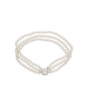 Sterling Silver Rhodium Plated Choker Necklace for Women with Organic Pearl, 8mm Round White Pearl, 15.3 Length, Luna Collection