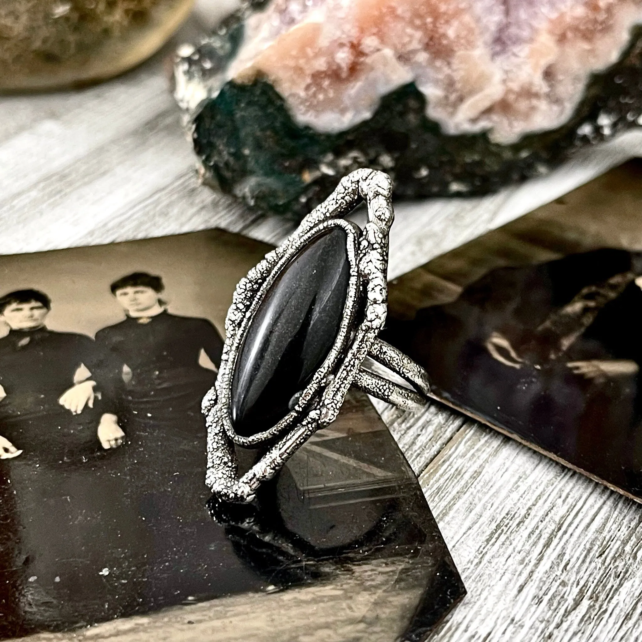 Sticks and Stones Collection- Size 9 Black Onyx Statement Ring in Fine Silver // Big Punk Ring Goth Witchy Crystal Ring Gemstone Jewelry