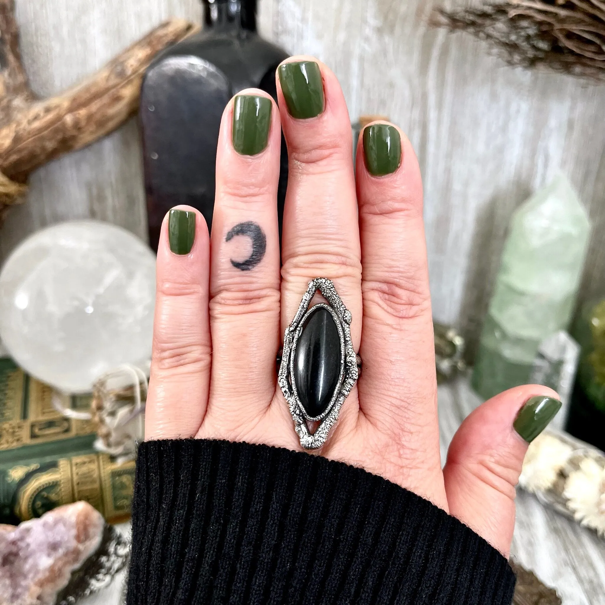 Sticks and Stones Collection- Size 9 Black Onyx Statement Ring in Fine Silver // Big Punk Ring Goth Witchy Crystal Ring Gemstone Jewelry