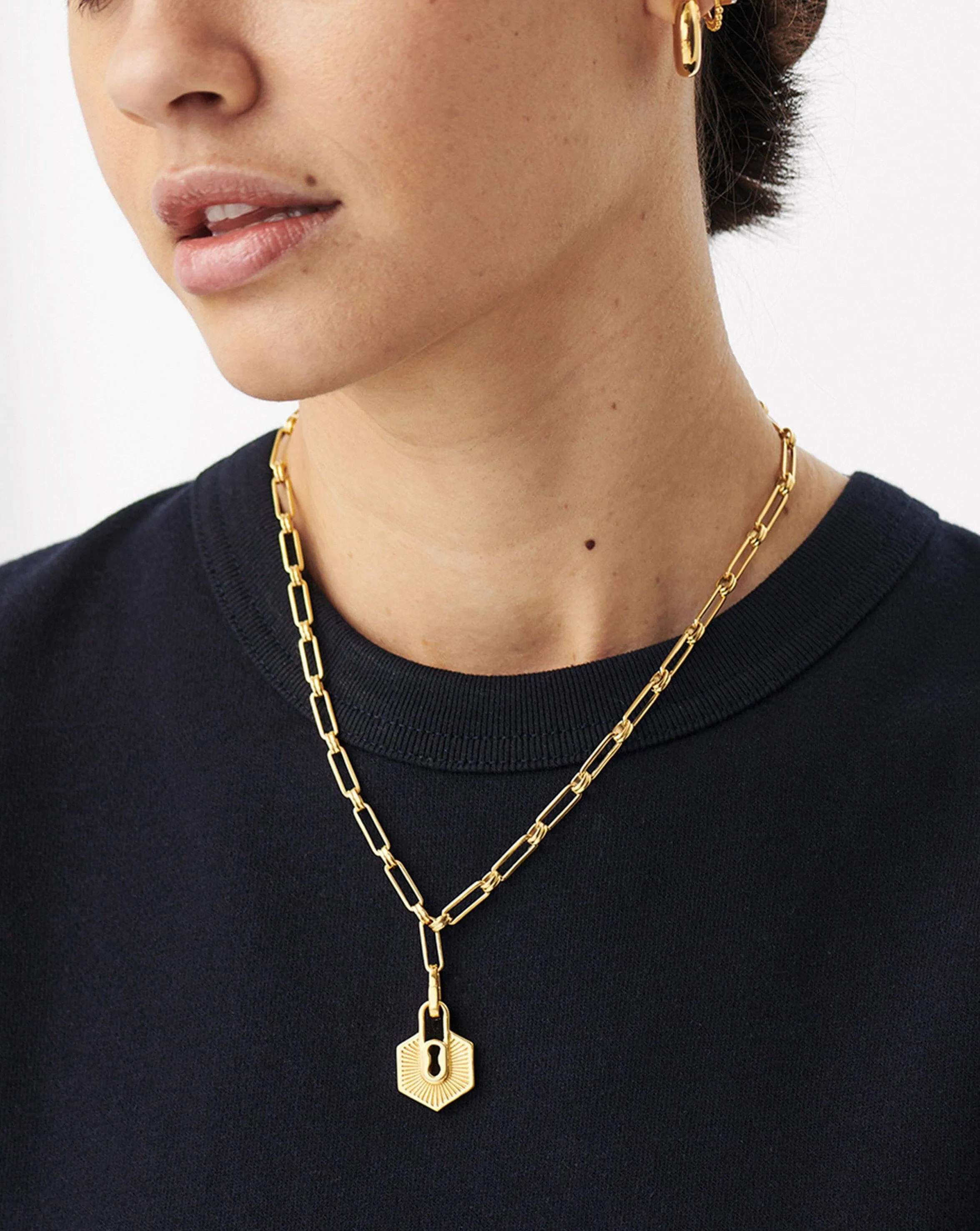 Textured Padlock Chain Necklace