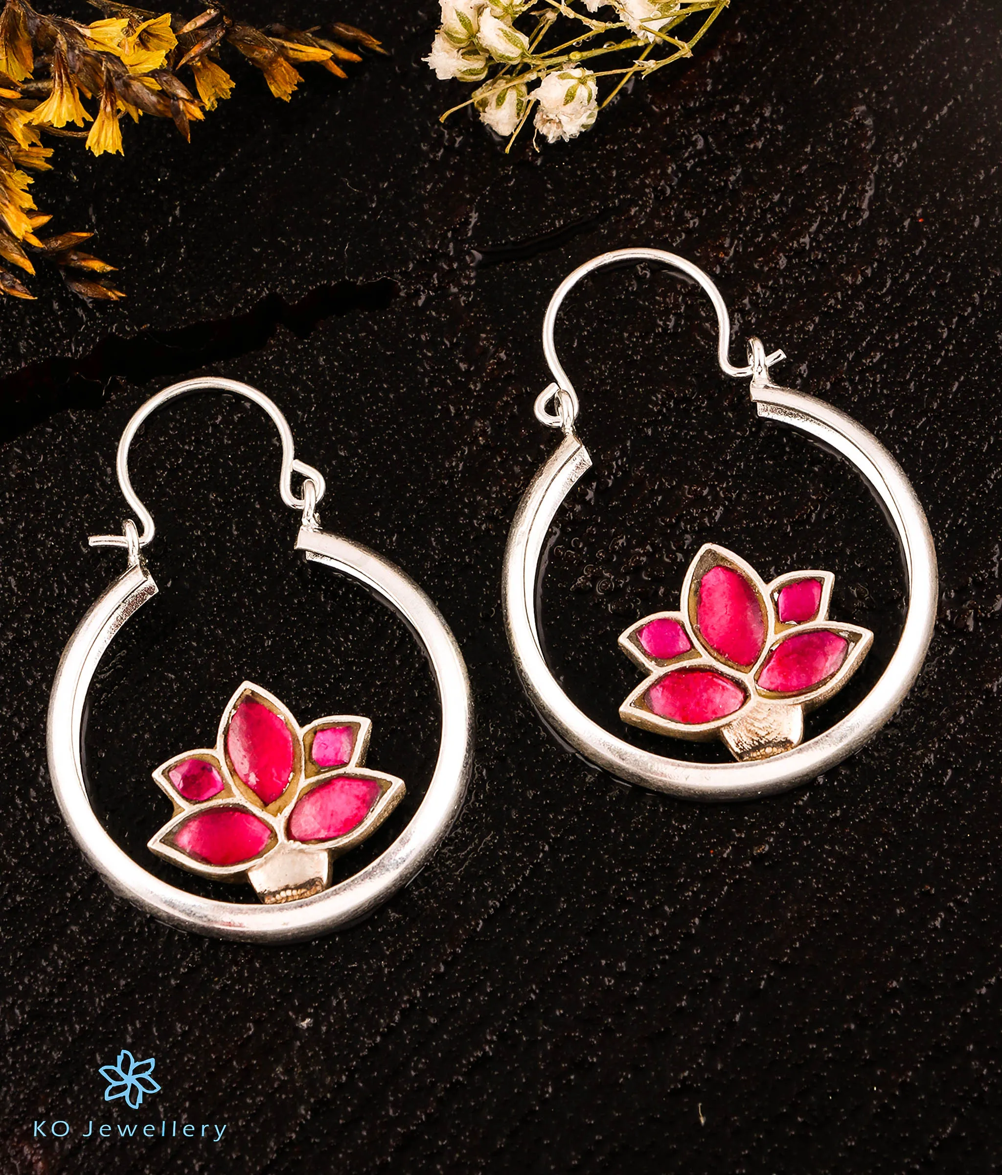 The Mejuri Silver Lotus Kundan Hoops