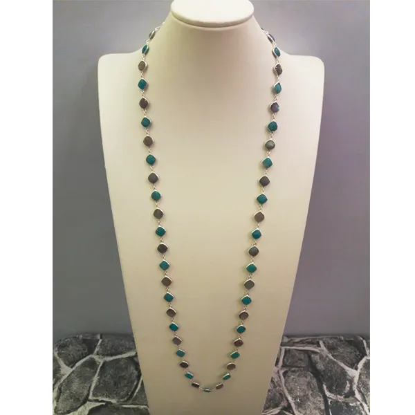 Tigers Eye & Chalcedony Jeweled Chain Necklace