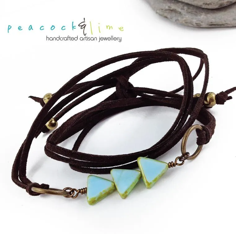 triple triangle czech glass wrap bracelet / choker