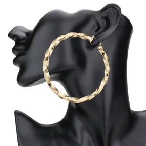 Twisted Metal Hoop Pin Catch Earrings (3.2Inch)