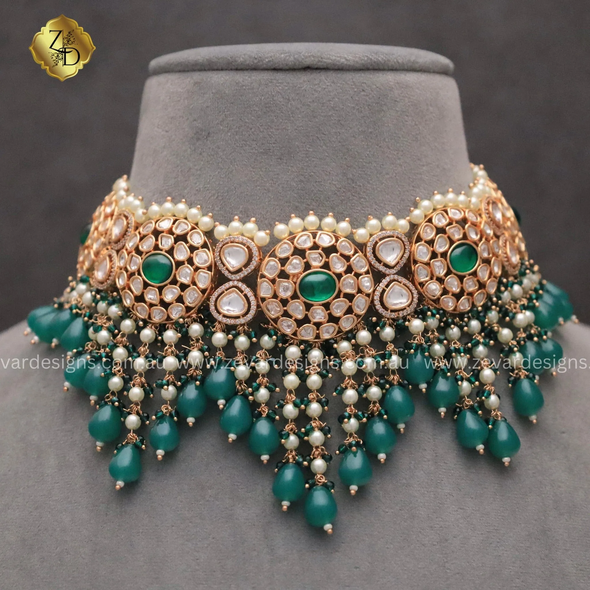 ‘TYAANI’ inspired Polki Choker Set - Emerald Green