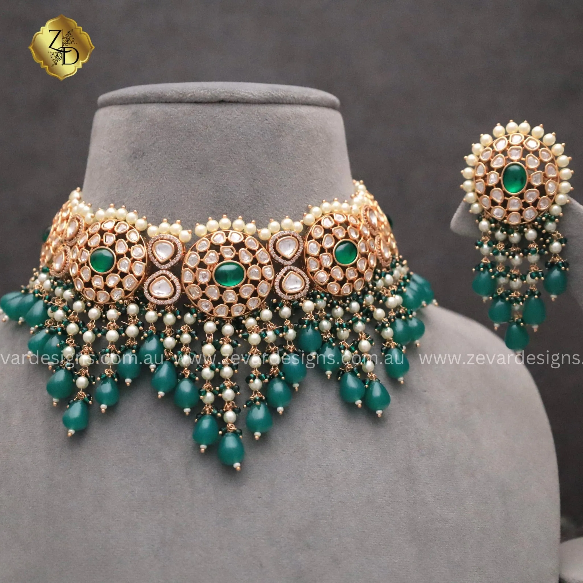 ‘TYAANI’ inspired Polki Choker Set - Emerald Green