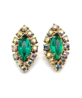 【USA輸入】ヴィンテージ エメラルド オーロラ ビジュー イヤリング/Vintage Emerald Bijou Rhinestones Clip On Earrings