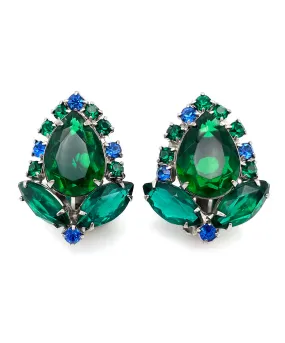 【USA輸入】ヴィンテージ エメラルドグリーン ブルー ビジュー イヤリング/Vintage Emerald Blue BijouClip On Earrings