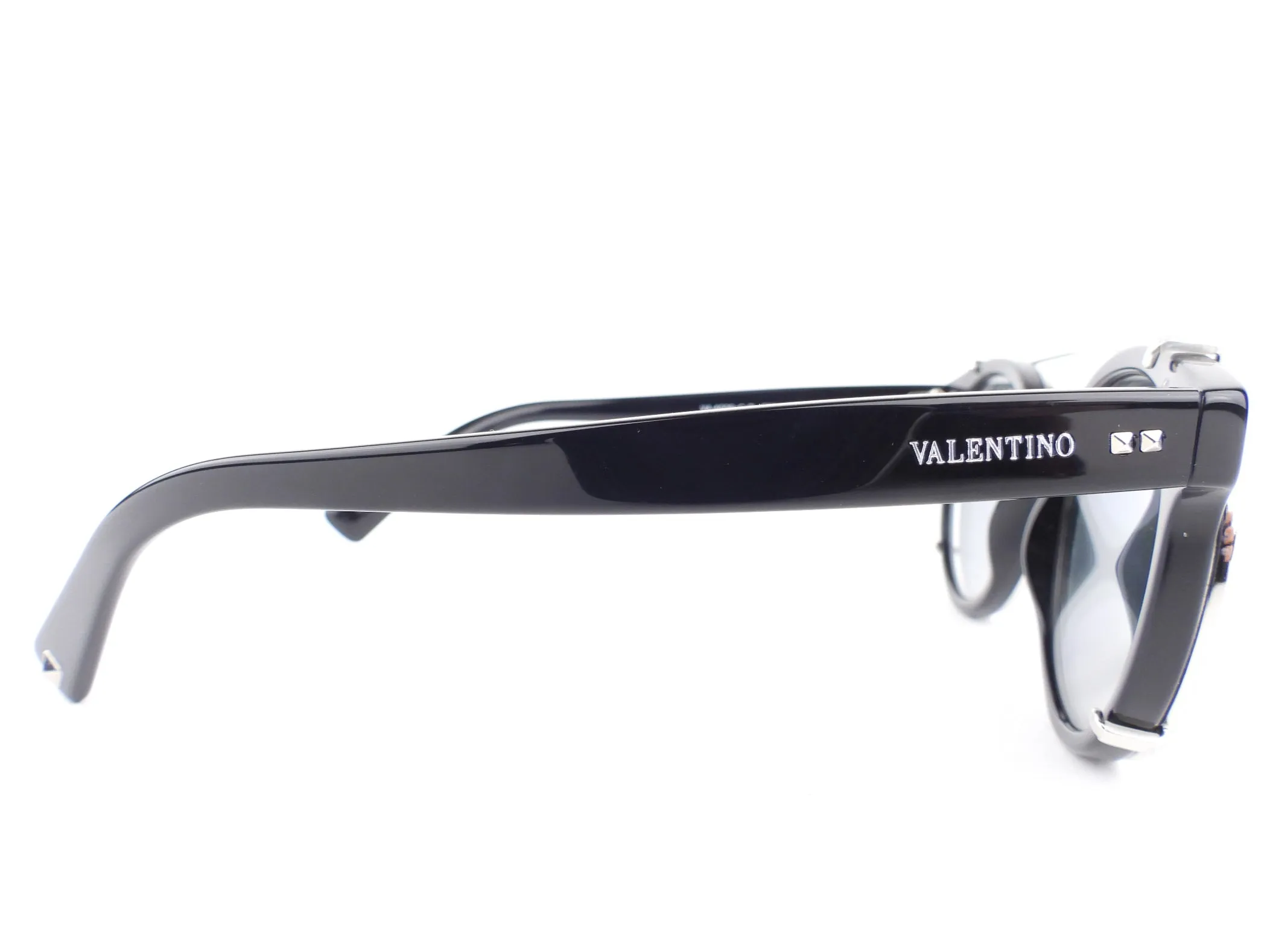 Valentino Black Clear and Blue Clip-On Convertible Lense Rhinestone Sunglasses Eyewear