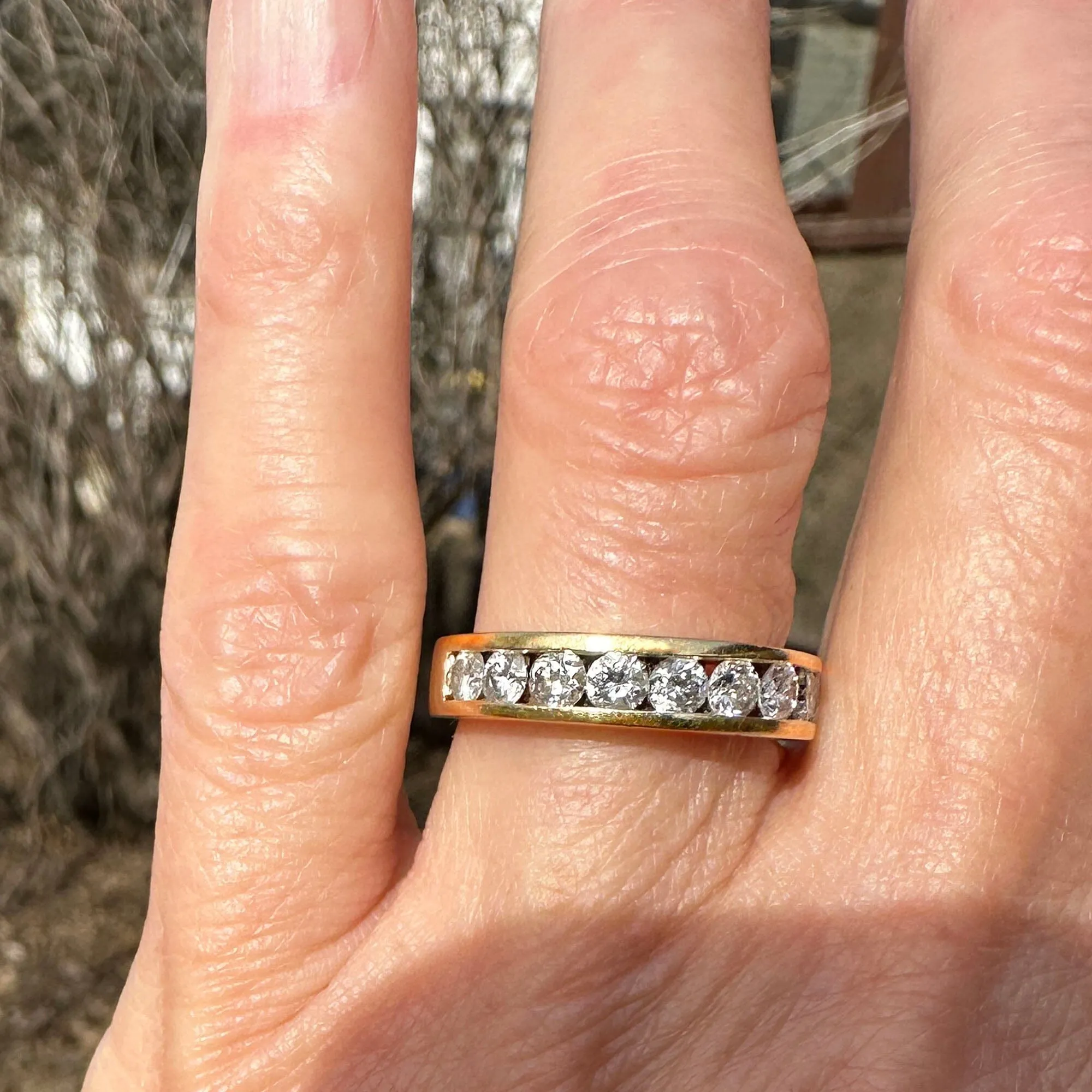 Vintage 1 Carat Diamond Half Eternity Ring Band in 14K Gold