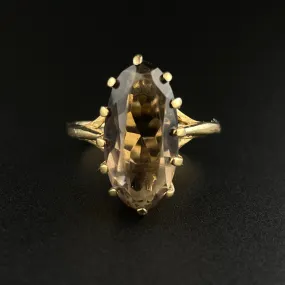 Vintage 10K Gold Smoky Quartz  Statement Ring, Sz 5