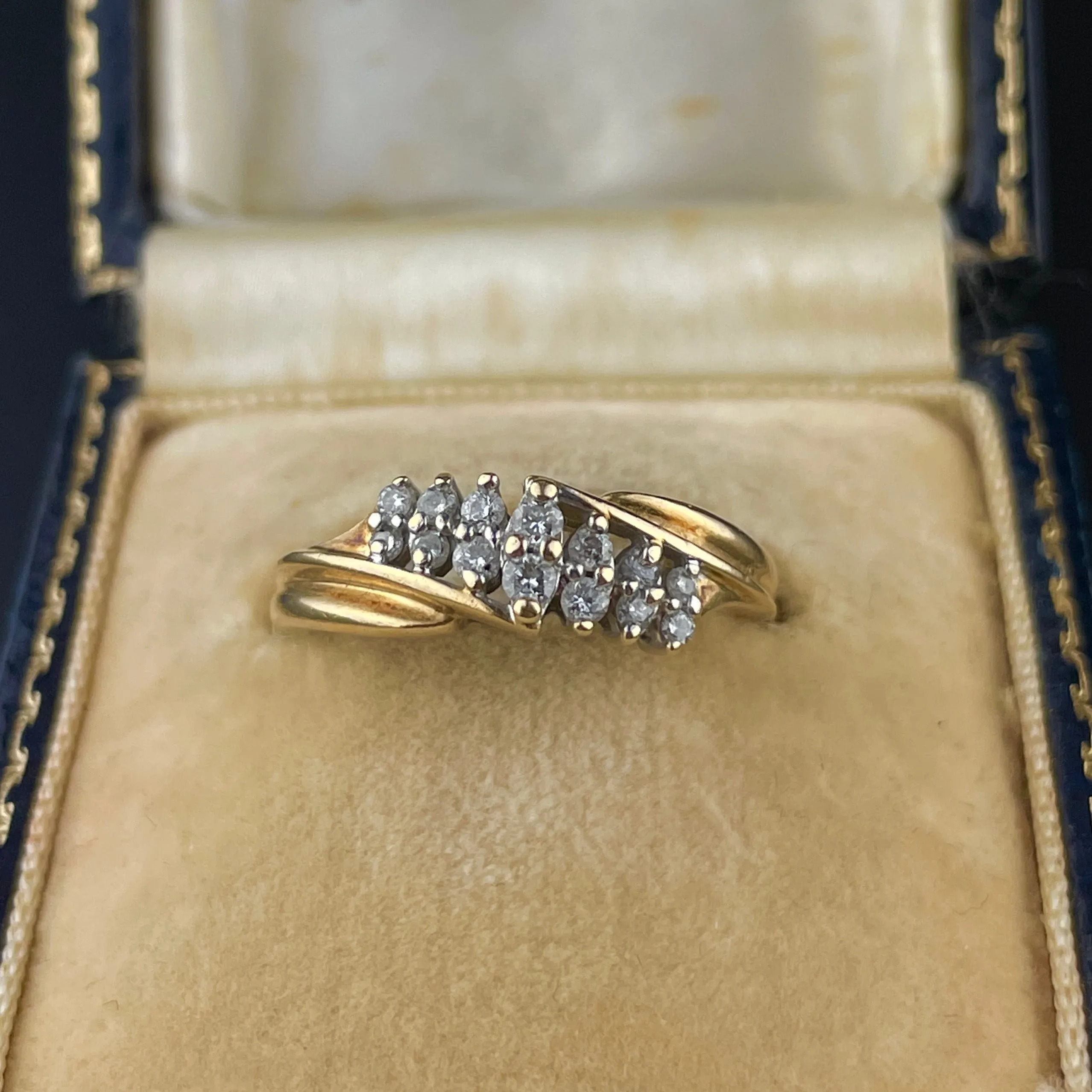 Vintage 14K Gold Diamond Bypass Ring, Sz 6 3/4