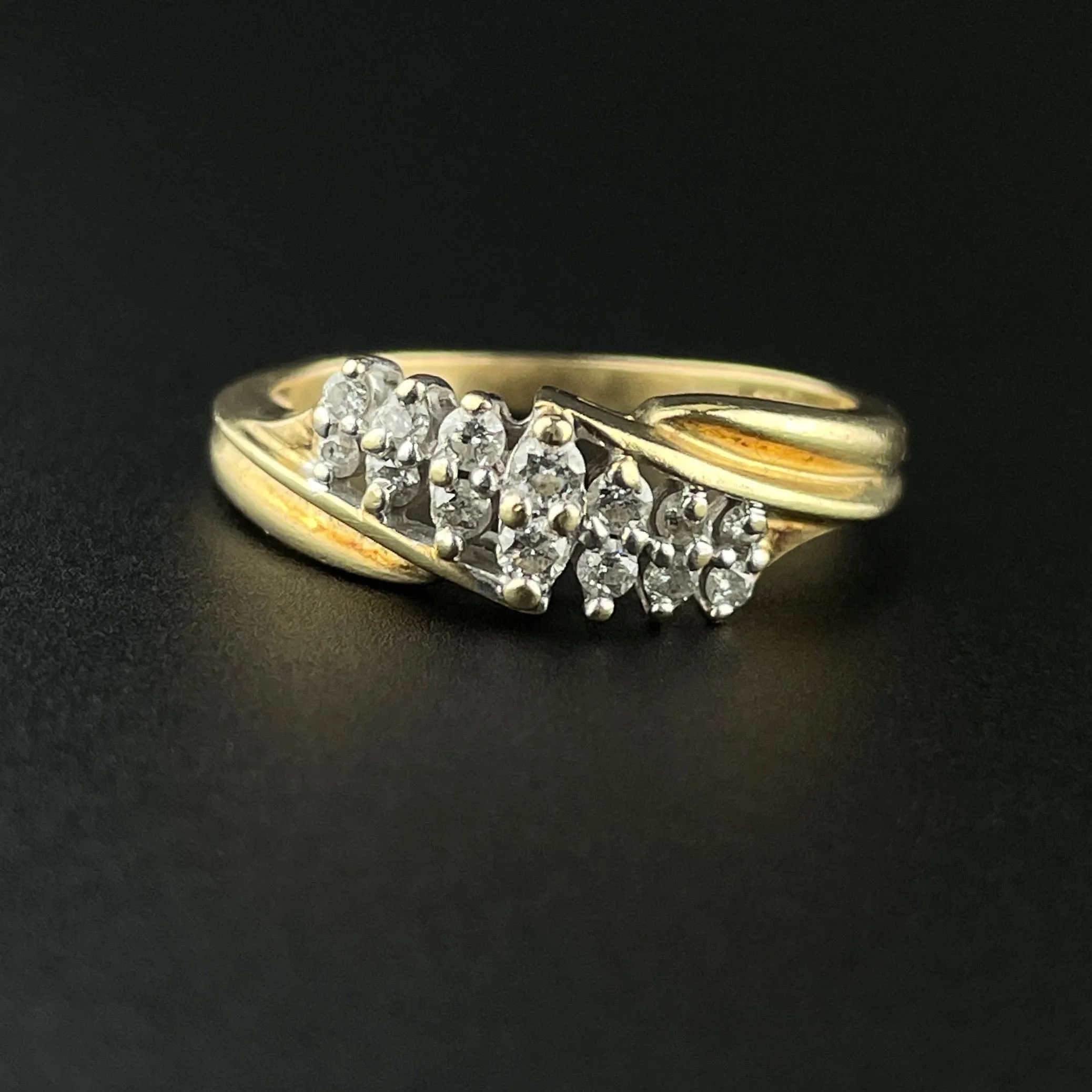 Vintage 14K Gold Diamond Bypass Ring, Sz 6 3/4