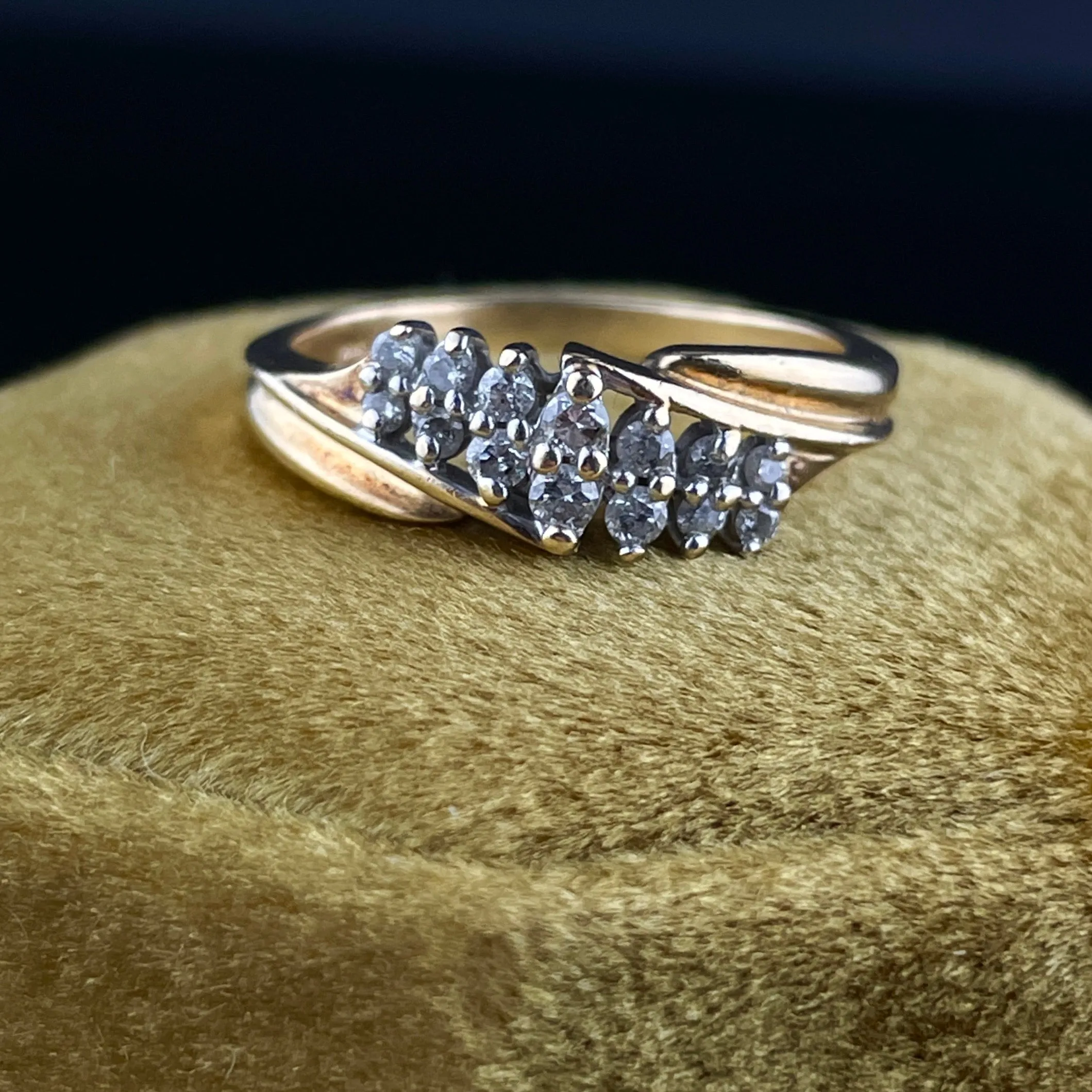 Vintage 14K Gold Diamond Bypass Ring, Sz 6 3/4