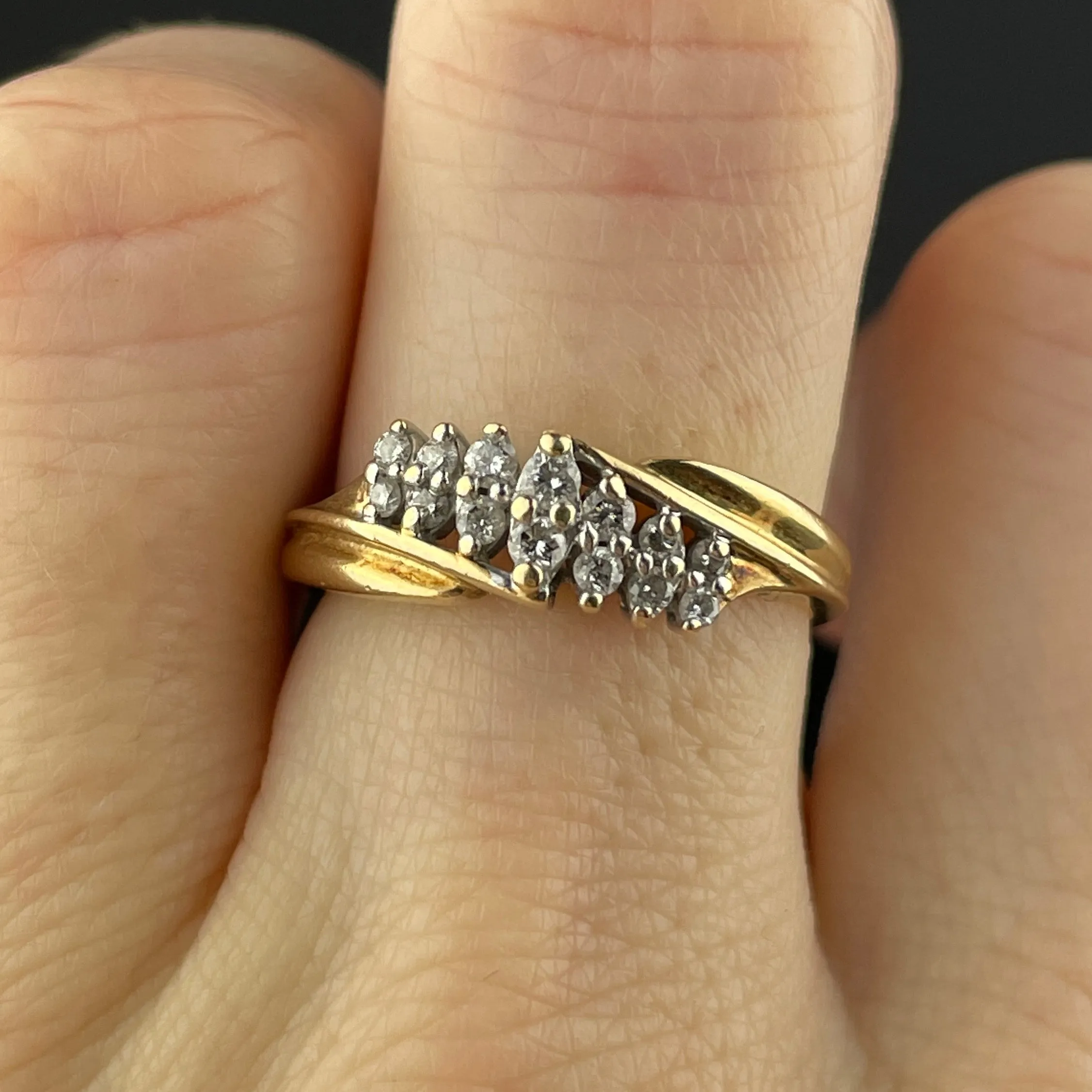 Vintage 14K Gold Diamond Bypass Ring, Sz 6 3/4