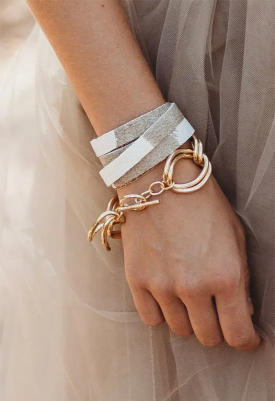 Vintage Hide Wrap Bracelet 29- White Taupe Leather