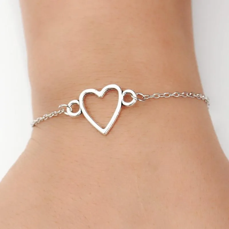 Vintage Silver Plated LOVE Heart Bracelet Women Charm Jewelry