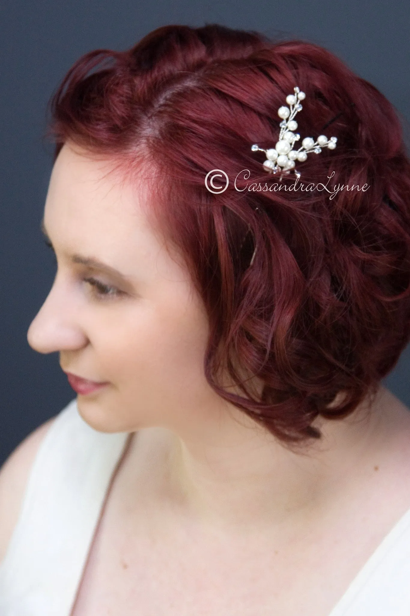 Wedding Hair Pin of Ivory Pearl Cluster and Rhinestones