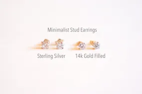 Wholesale 4MM Round Cz Stud Earring, 14k Gold Filled or 925 Sterling Silver cubic zirconia ear Studs, Solitaire Stud Earrings, Ear Post Stud Earrings