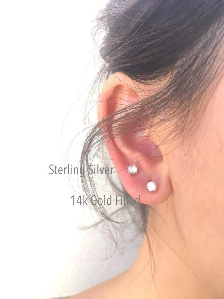 Wholesale 4MM Round Cz Stud Earring, 14k Gold Filled or 925 Sterling Silver cubic zirconia ear Studs, Solitaire Stud Earrings, Ear Post Stud Earrings