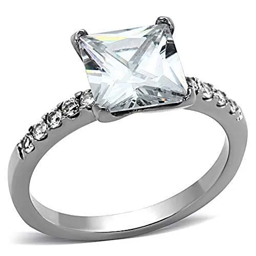 WildKlass Stainless Steel Engagement Ring High Polished (no Plating) Women AAA Grade CZ Clear