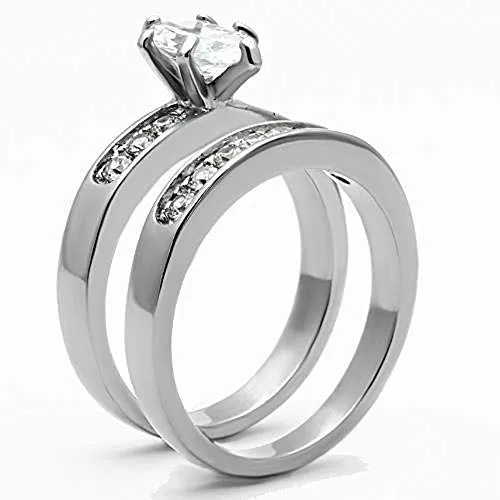 WildKlass Stainless Steel Wedding Ring High Polished (no Plating) Women AAA Grade CZ Clear