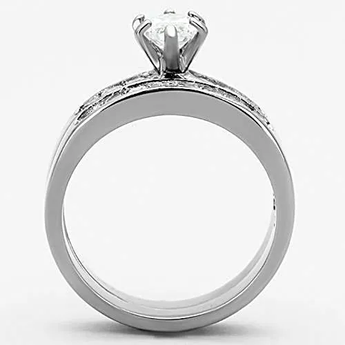 WildKlass Stainless Steel Wedding Ring High Polished (no Plating) Women AAA Grade CZ Clear