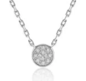 Women's 16 Inch 14K White Gold Small Round Pave Diamond Disc Pendant Necklace