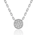 Women's 16 Inch 14K White Gold Small Round Pave Diamond Disc Pendant Necklace