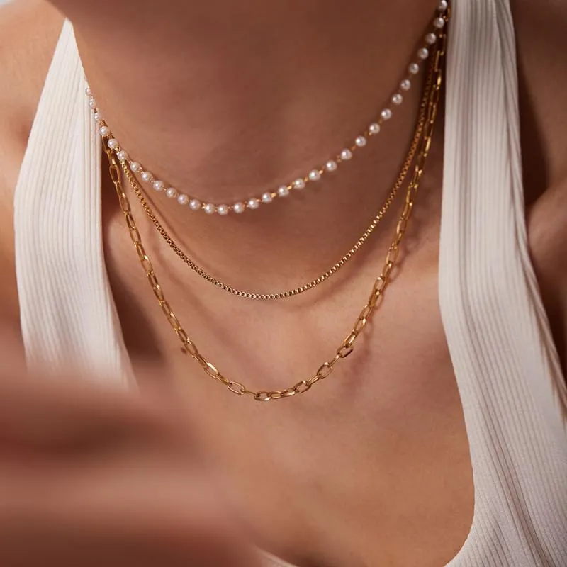 Women's Small pearl chain three-tier necklace