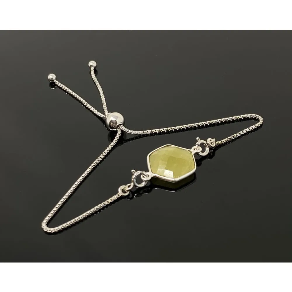 Yellow Sapphire Gemstone Bracelet, Sterling Silver Adjustable Bolo